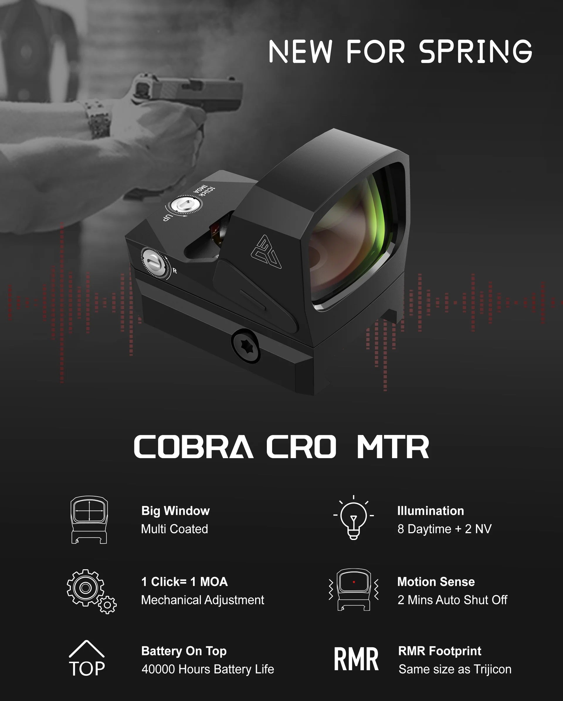Kolimator pistoletowy COBRA 28X20 CRO MTR RMR RWD22