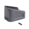 Czarna aluminiowa powiększona stopka magazynka plus trzy naboje marki FTCS w powłoce Cerakote Graphite Black dedykowana do pistoletu Glock 17 i 45