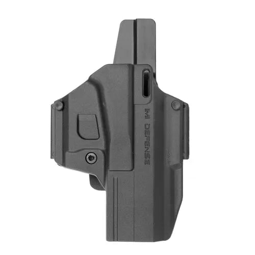 Czarna polimerowa kabura oburęczna IMI Defense Morf X3 w systemie 3w1 z widocznymi montażami OWB na pas, klipsem IWB oraz zębem Roto do pistoletu Glock