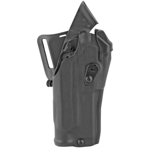 Czarna matowa kabura taktyczna Safariland 6395RDS z montażem UBL Mid-Ride do pistoletu Glock 17 z kolimatorem i latarką