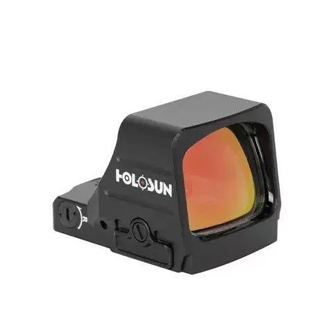 Czerwony celownik kolimatorowy Holosun model 507Comp-RD widok z boku na baterie