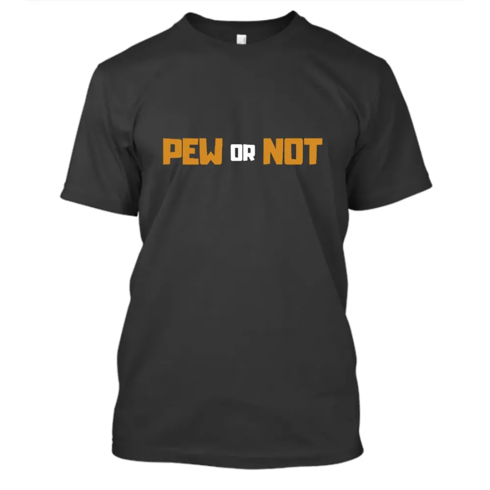 widok na tył koszulki Pew Or Not - idealna na strzelnicę koszulka t-shirt
