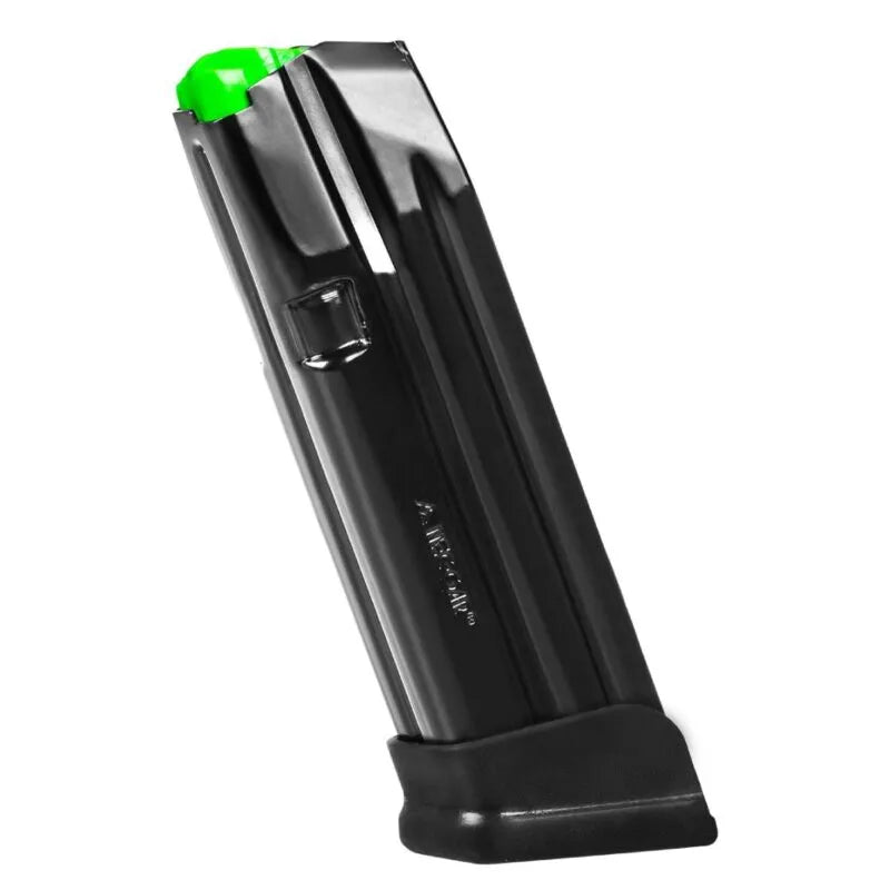 Stalowy magazynek Mec-Gar o pojemności 18 nabojów z przedłużoną stopką do pistoletu Glock 19 9x19 mm
