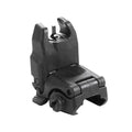 Czarna polimerowa muszka składana Magpul MBUS Front Sight z mechanizmem sprężynowym i uszami ochronnymi montowana na szynę Picatinny karabinka AR-15