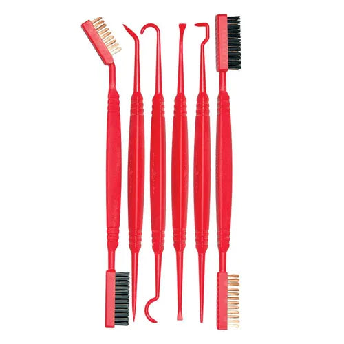 Zestaw narzędzi detailingowych Real Avid Accu-Grip Picks and Brushes do broni z polimerowymi skrobakami o trójkątnym profilu oraz miniaturowymi szczotkami z brązu
